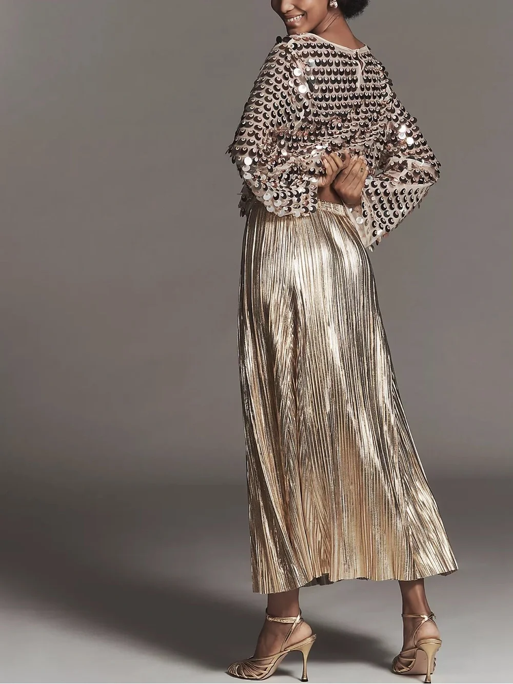 Anthropologie Metallic Pleated Midi Skirt - Picture 5 of 5
